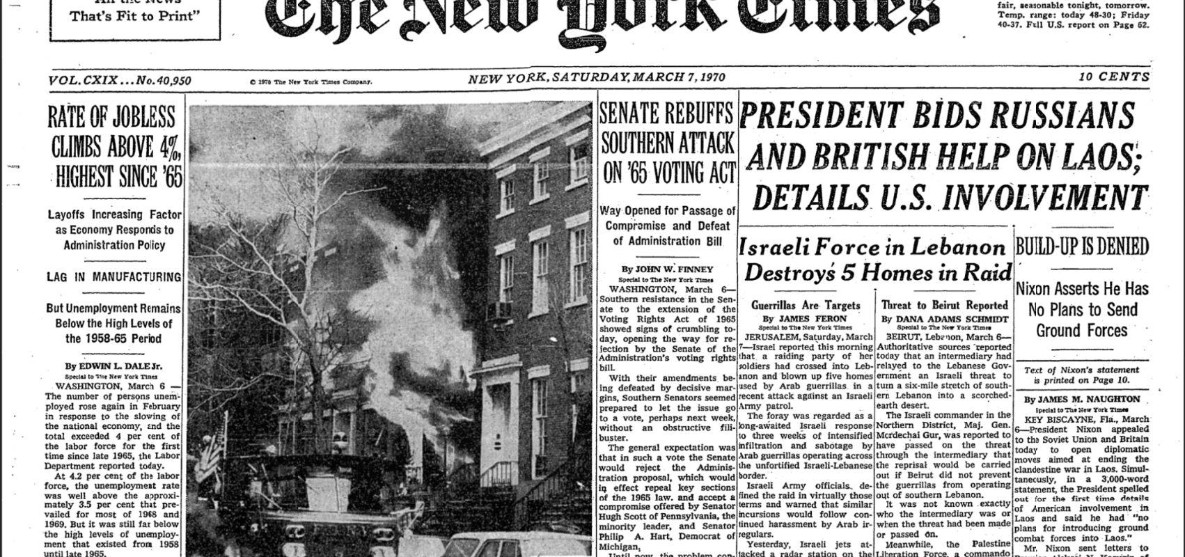 New York Times front cover from March 7, 1970